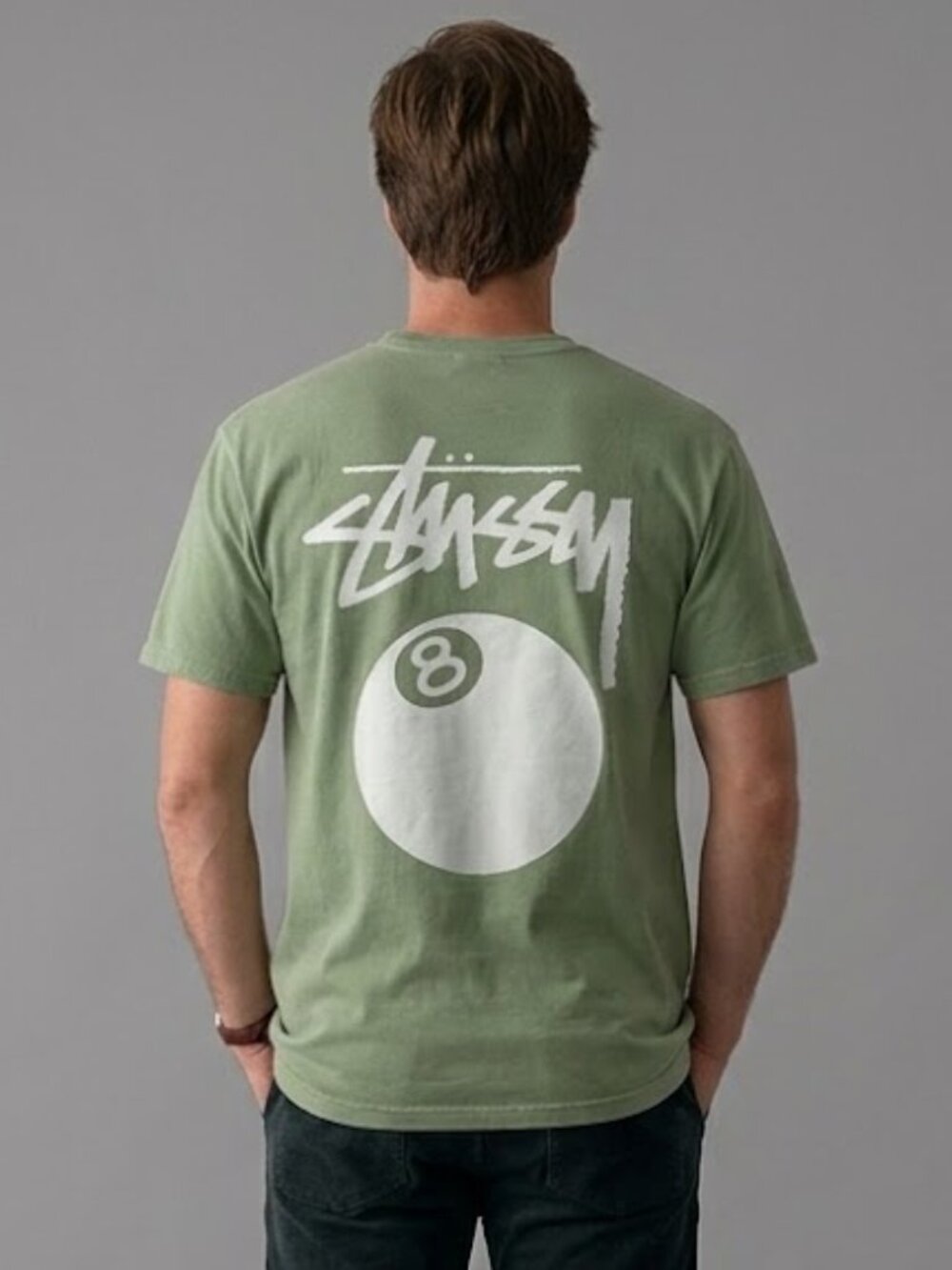 Stussy Olive Green Logo Crewneck T-Shirt - Men